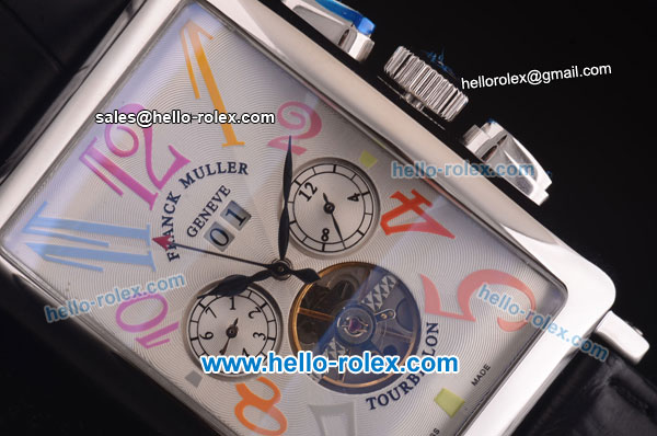 Franck Muller Long Island Tourbillon Automatic Movement Steel Case with White Dial and Colorful Numeral Markers - Click Image to Close